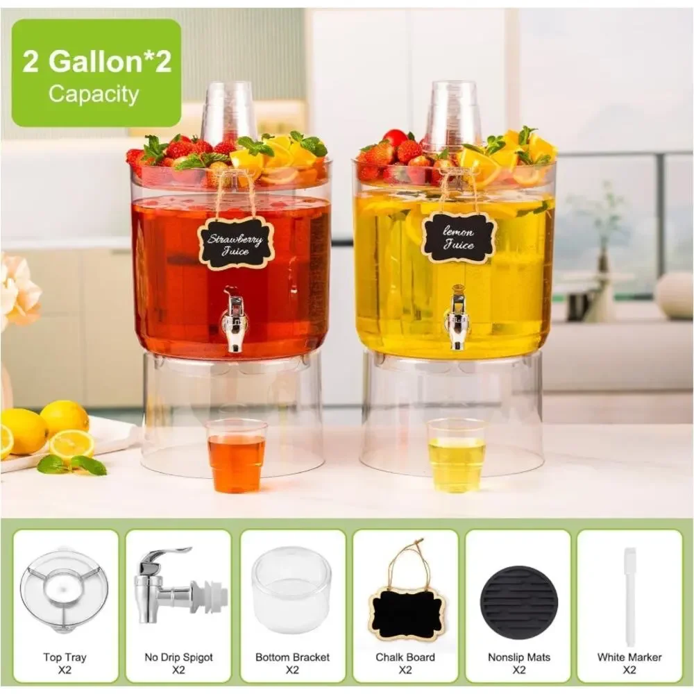 MiraFure 2-Pack 2-Gallon Drink Dispensers with Stands & Spigots NEW